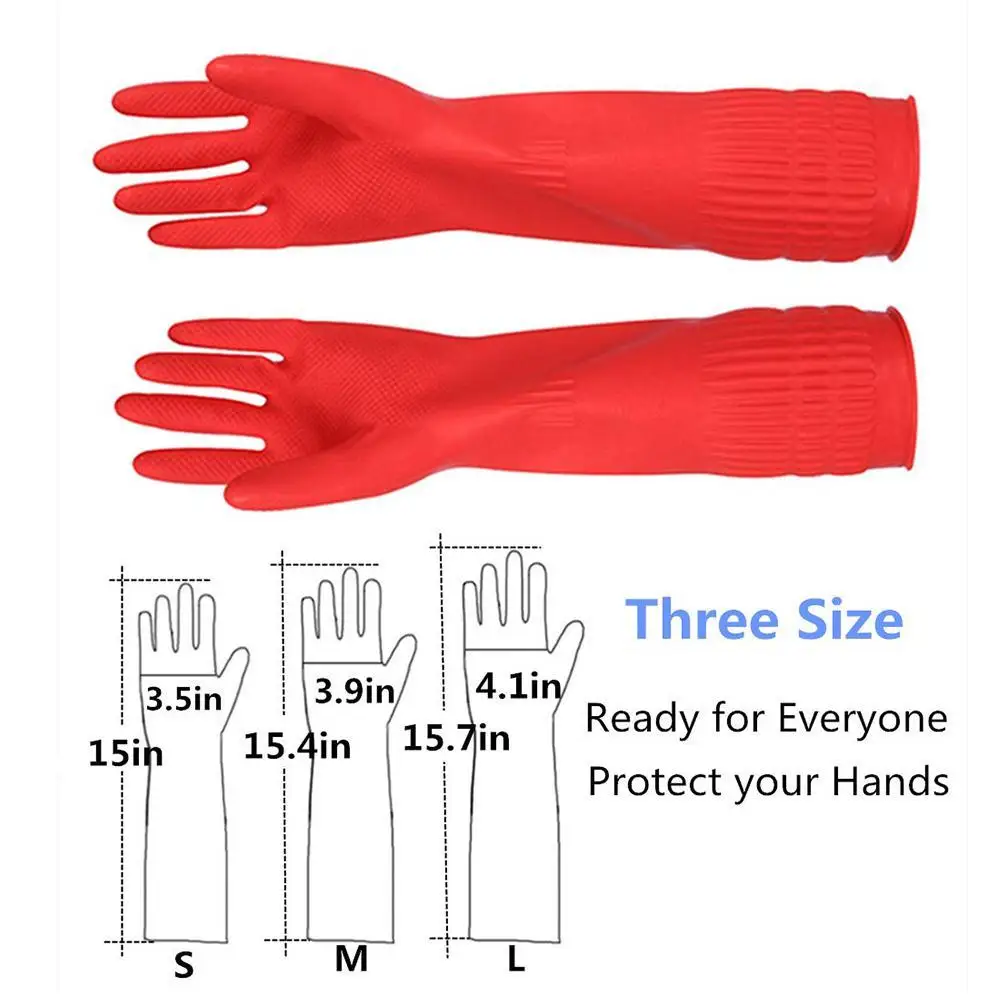 Kitchen Gloves Washing Dishes Cleaning Washing Red Long Rubber Sleeve Waterproof Latex Tool Gloves Gloves