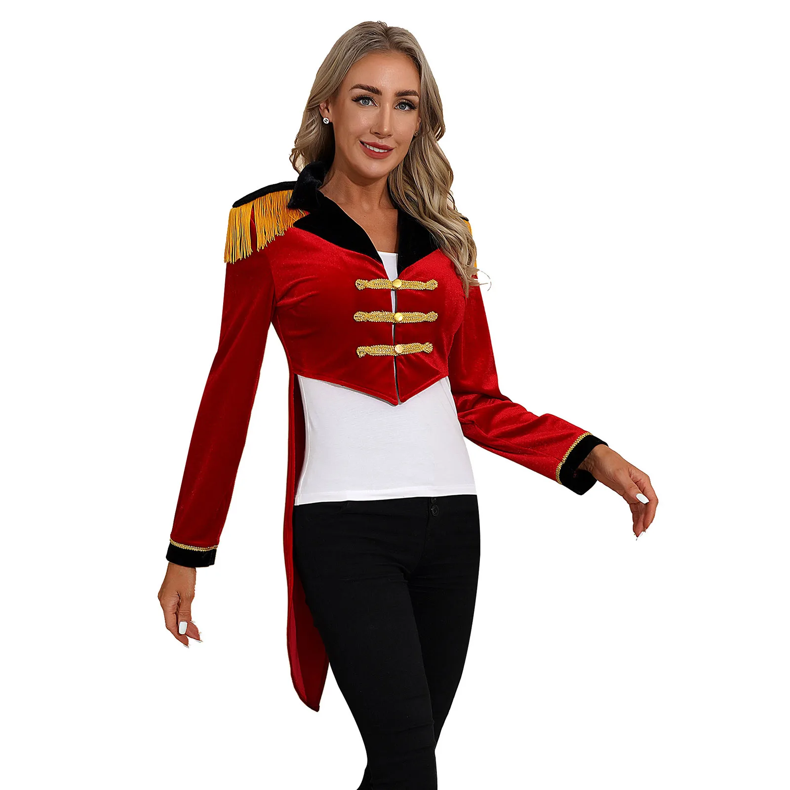 Women Circus Costume Velvet Tuxedo Vintage Coat Showman Tailcoat Jacket Ringmaster Blazer Halloween Carnival Fancy Dress Uniform