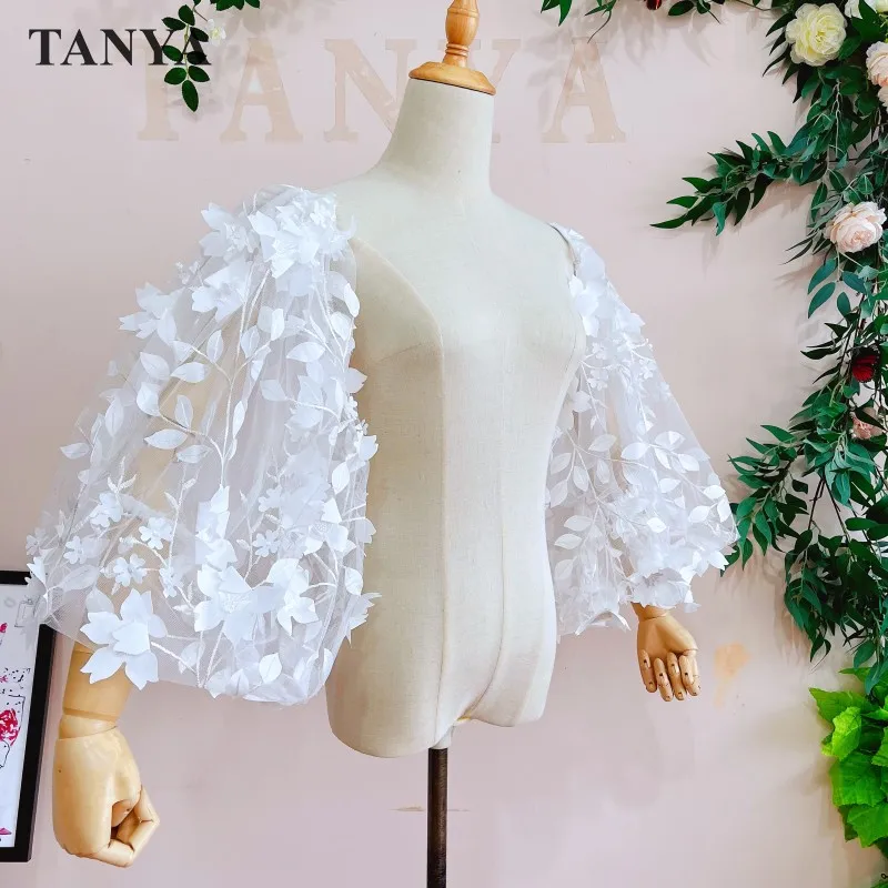 3D Lace Flowers Detachable Puff Sleeves Elegant Romantic Long Sleeve For Bridal Charming Bridal Wedding Accessories YSAN1859