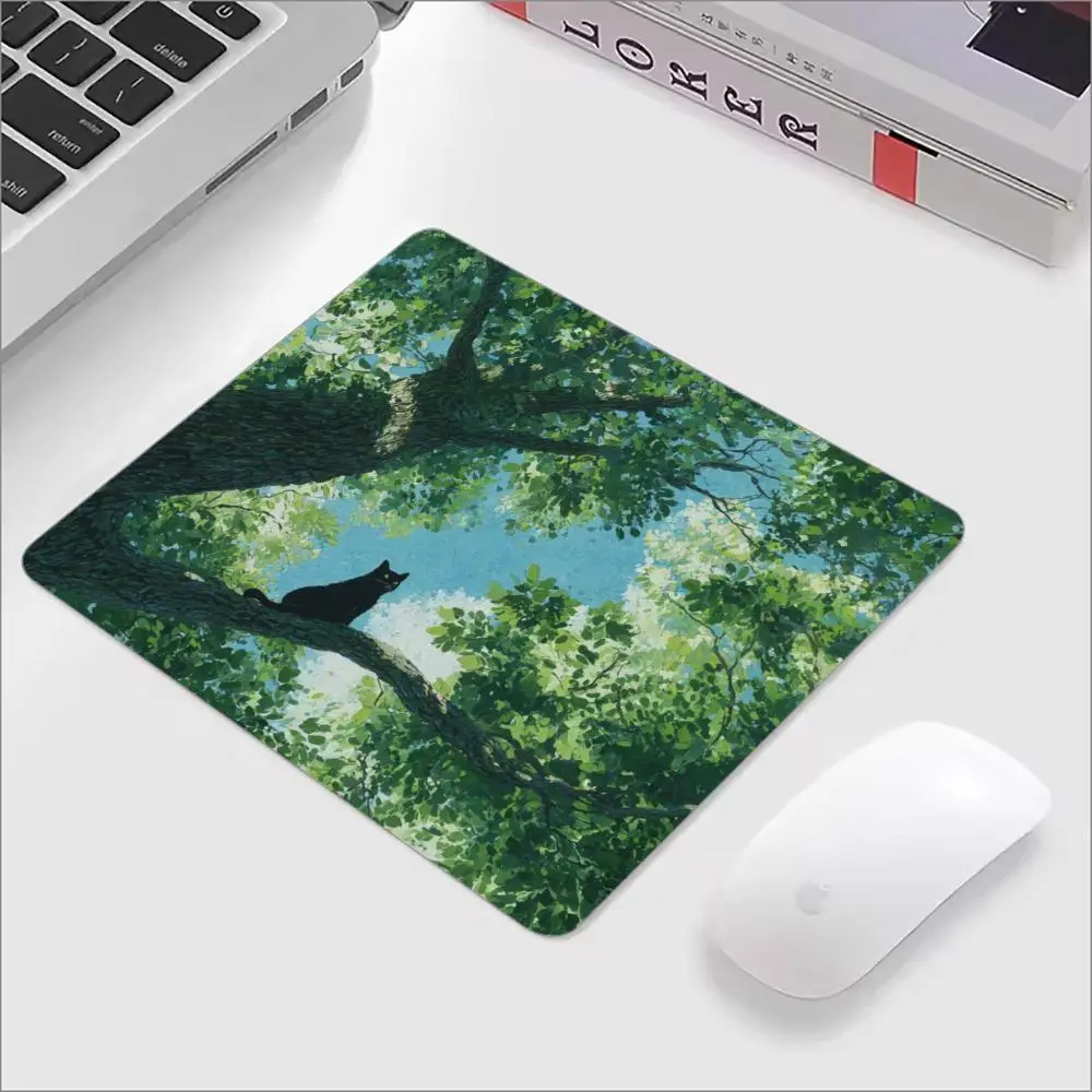Kat En Boom Muismat Anime Vierkante Muismat Bureau Draadloze Muis Kantoor Decor Bureau Accessoires Computer Laptop Werk Gaming 22X18