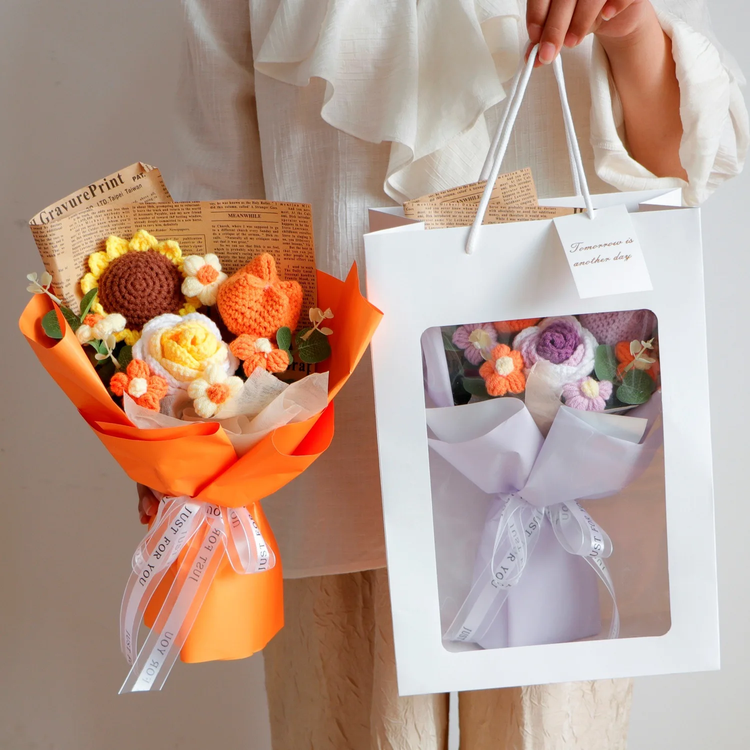 

Handmade Carnations & Sunflowers Bouquet - Festive Desktop Decorations Small Festival Gift Elegant Floral Arrangement For Home