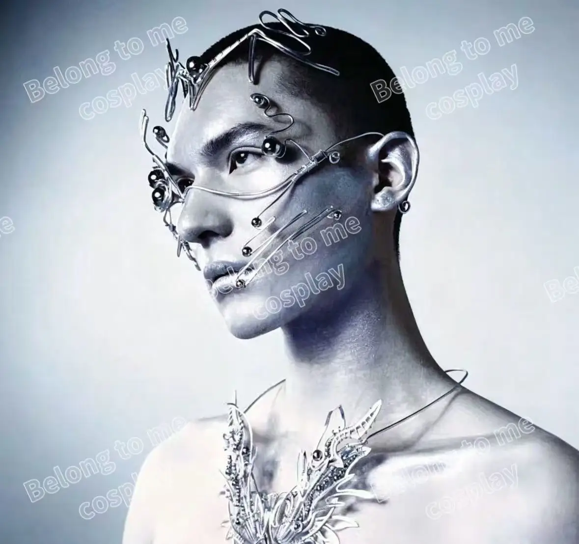 Party Decorations Metal Mechanical Lower Half Face Mask Cyberpunk Face Chain Halloween Cosplay Face Accessory