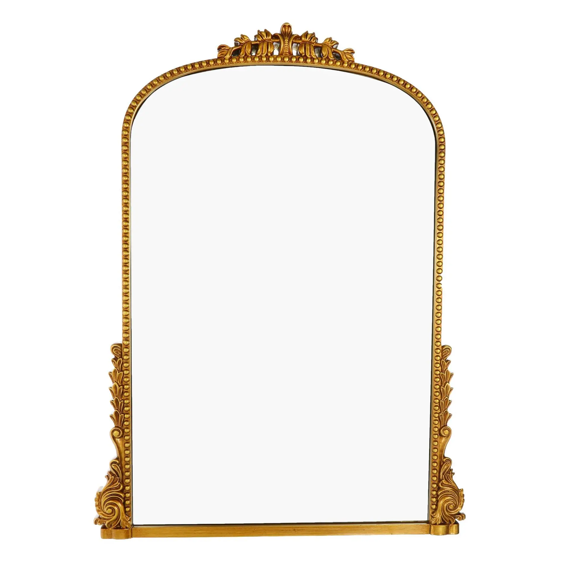 French retro arched bathroom mirror LED smart light luxury vanity mirror European carved decorative mirror wall-mounted