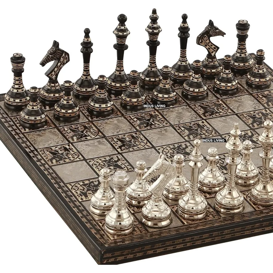 高級装飾プレミアムチェス盤ゲームセット 14 x 14インチ マルチカラー コレクターズアイテム 手作りチェスセット プロ向け 大人向け