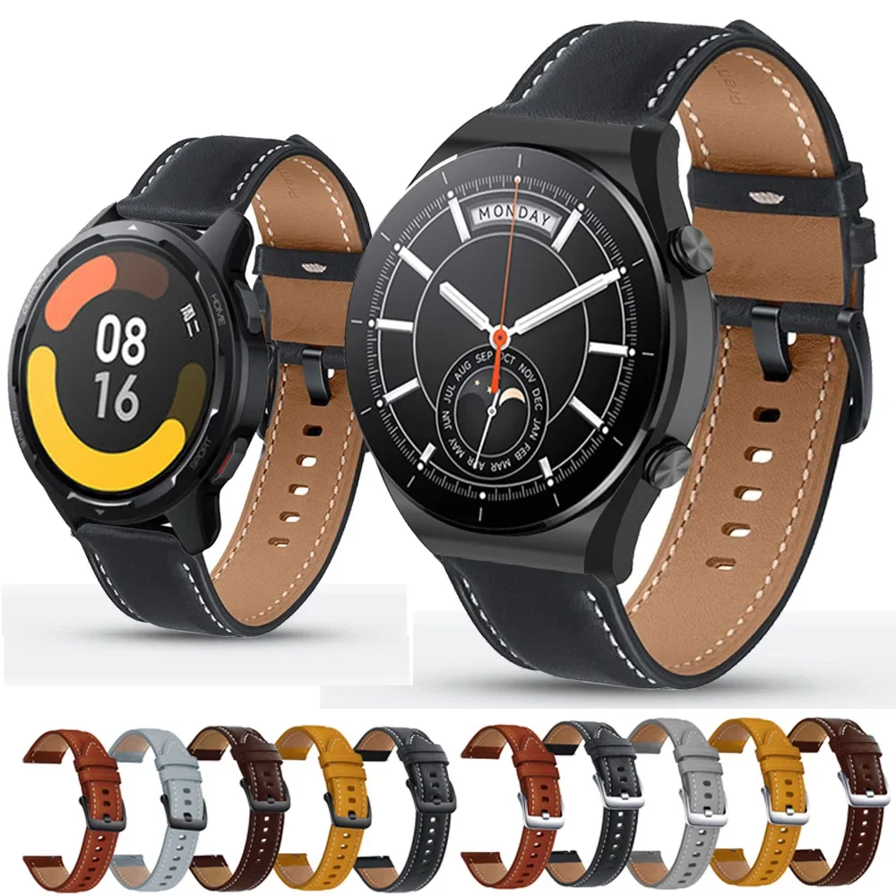 For Xiaomi Watch S1 / S1 Active Strap Genuine Leather Band 22mm Watch Strap Bracelet Watchband Wristband For MI Watch Color 2