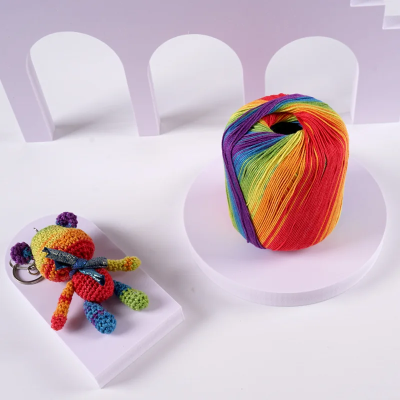 A5 (1PCS) Pearl Rainbow Lace Thread Gradient Color Doll Bouquet Crochet Cotton Carn Dyed Wool Yarn Hand Knitted Cotton Yarn Ball
