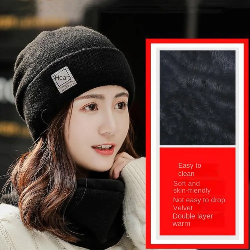 Fashion Cold-proof Beanie Hat Scarf Set Thicken Plus Velvet Scarf Windproof Beanies Caps Warm Knit Hat Mens Womens