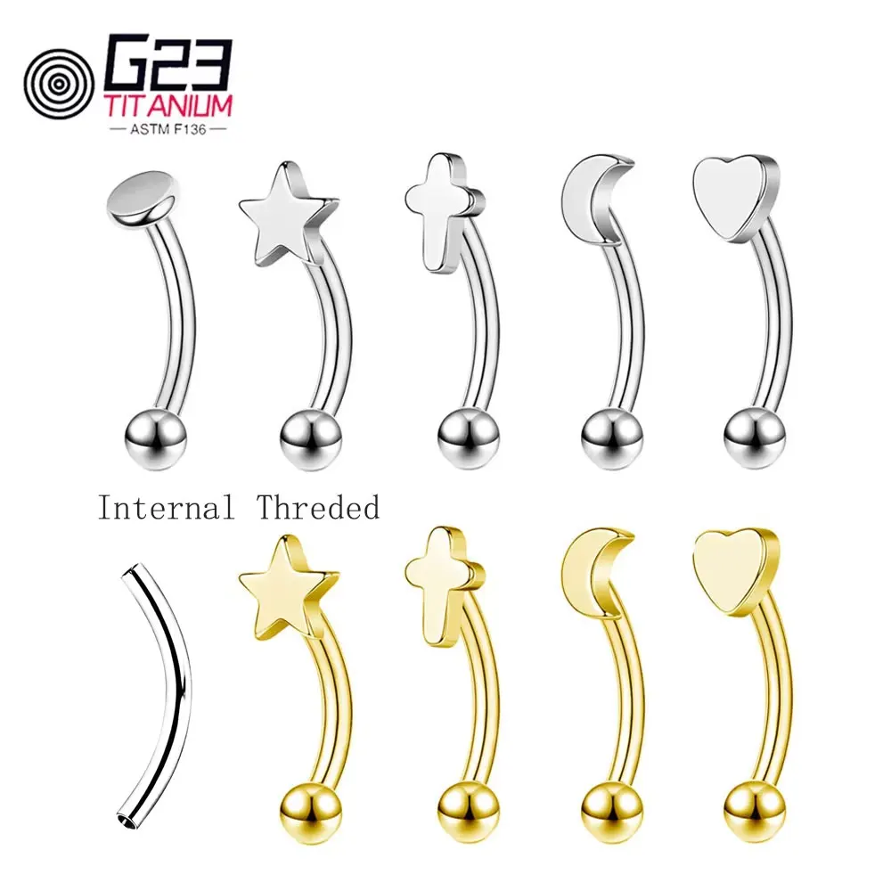 G23 Titanium ASTM-F136 Eyebrow Piercings Body Jewelry Internal thread Star Moon Shape Earrings For Women