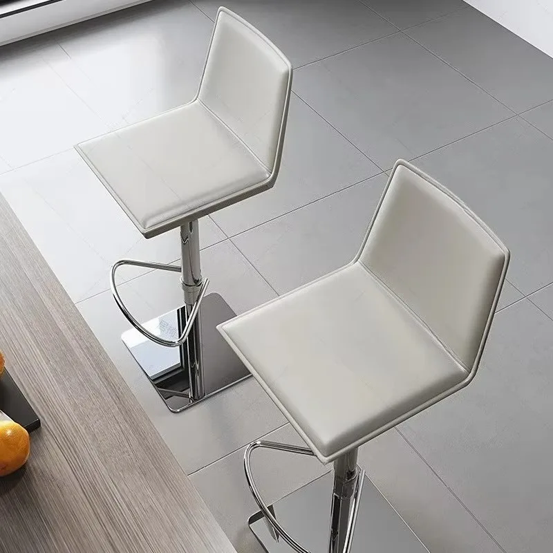 

-+-Cushions Back Bar Stools Adjustable Height Brown Stainless Steel Bar Stools Luxury Minimalist Swivel Barkruk Home Furniture