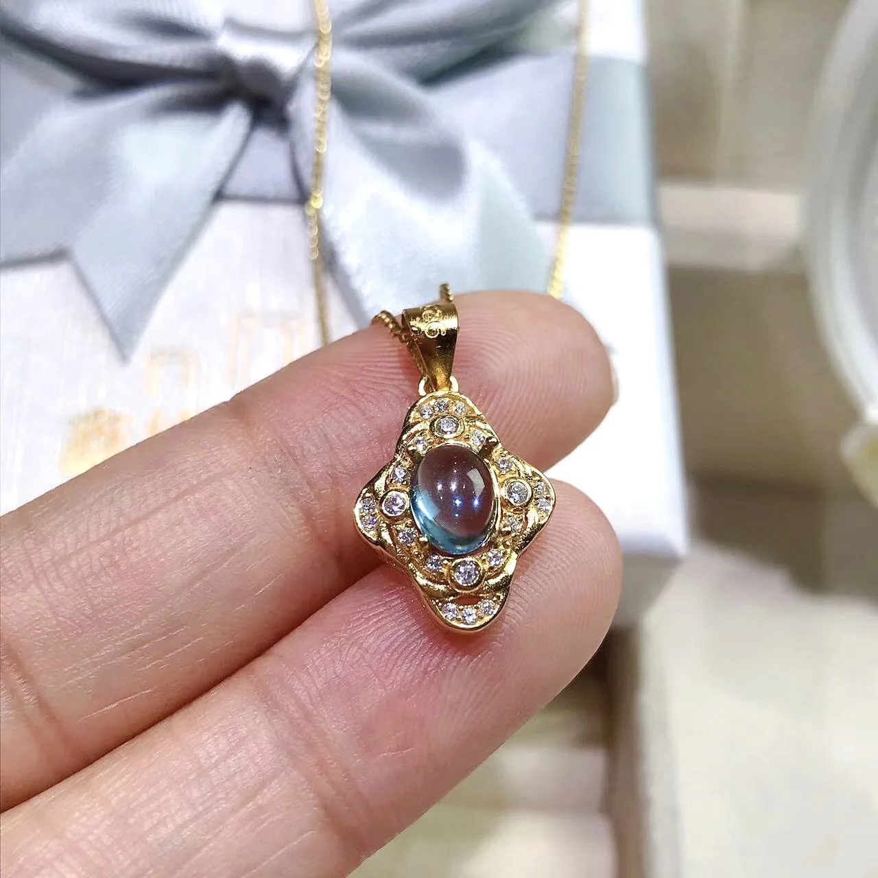 

Vintage Cabochon Gemstone Pendant for Woman 5mm*7mm Natural Topaz Citirne Pendant 925 Silver Citrine Jewelry