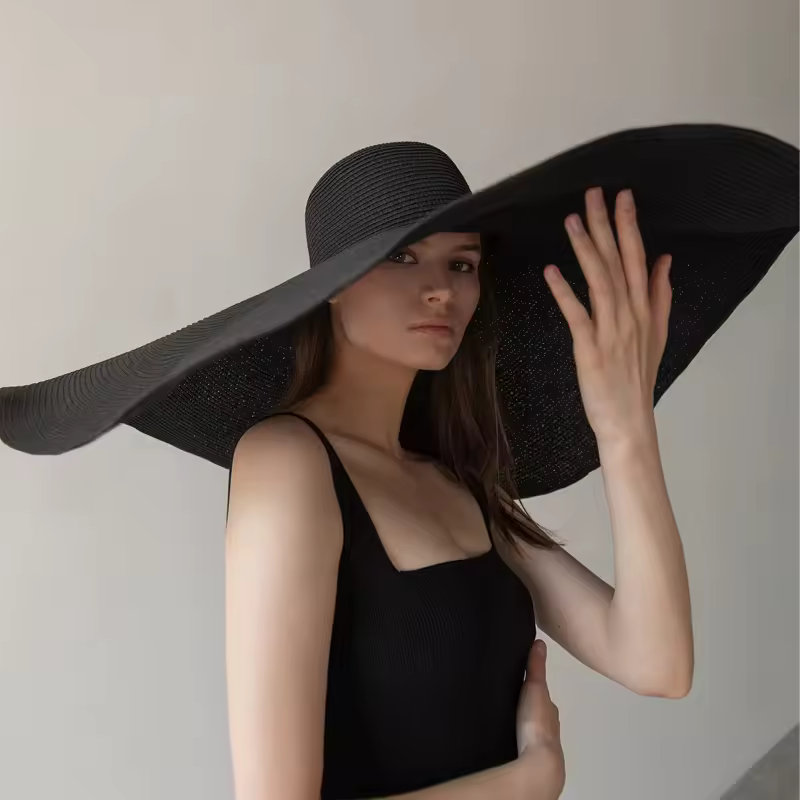 70cm Oversized Wide Brim Sun Hat Travel Large UV Protection Beach Straw Hats Women's Summer Floppy Foldable Chapeaux Wholesale