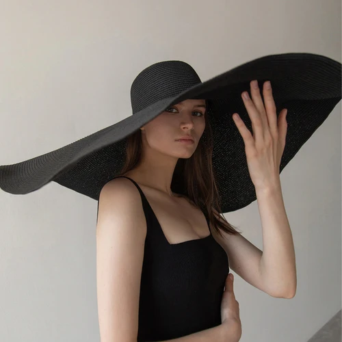 Imagen 1 del producto Sombrero de sol de ala ancha de gran tamaño de 70cm, sombreros de paja de playa con protección UV grande para viaje, sombreros plegables flexibles de verano para mujer, venta al por mayor