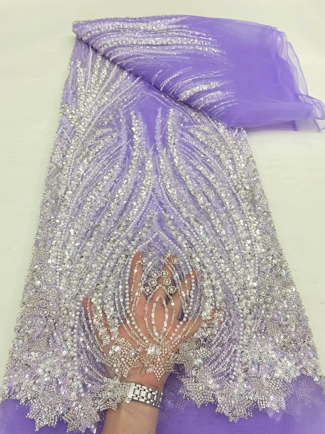 Gold Purple White African Net Lace Fabric 2024 High Quality Nigerian Shiny Sequins French Tulle Mesh Fabric For Wedding DP0220