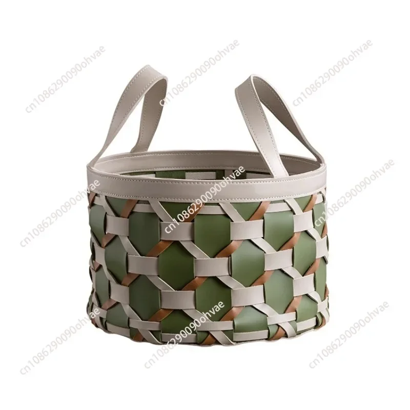 Leather Gifts Hamper Basket Christmas Gift Basket For Flower Magazine Multi-Function Woven Leather Hand Basket