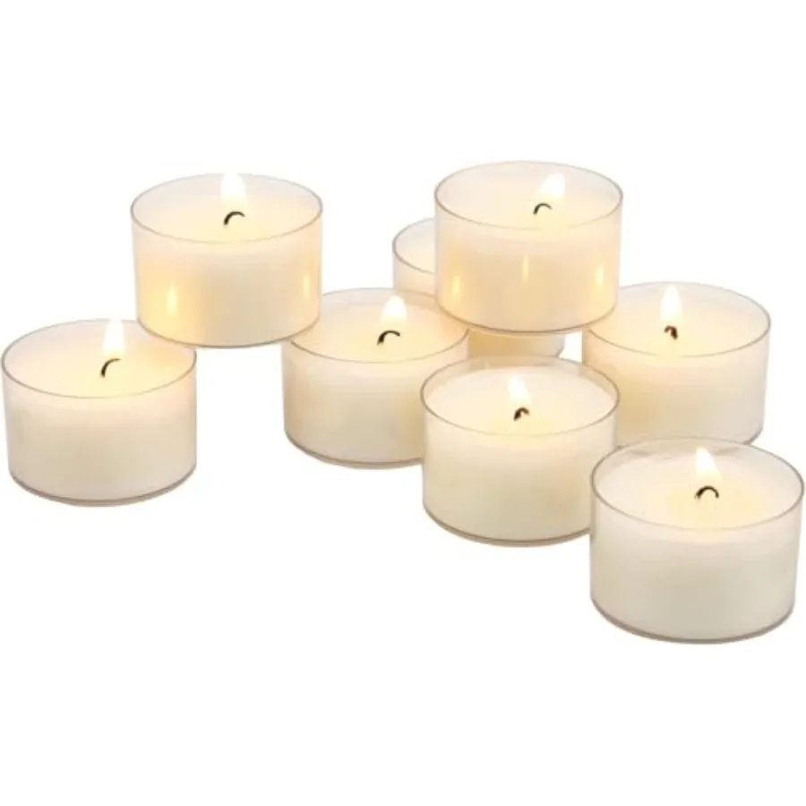 

Bulk Pack Unscented Smokeless Long Burning Clear Cup Tea Light Candles with 8 Hour Extended Burn Time