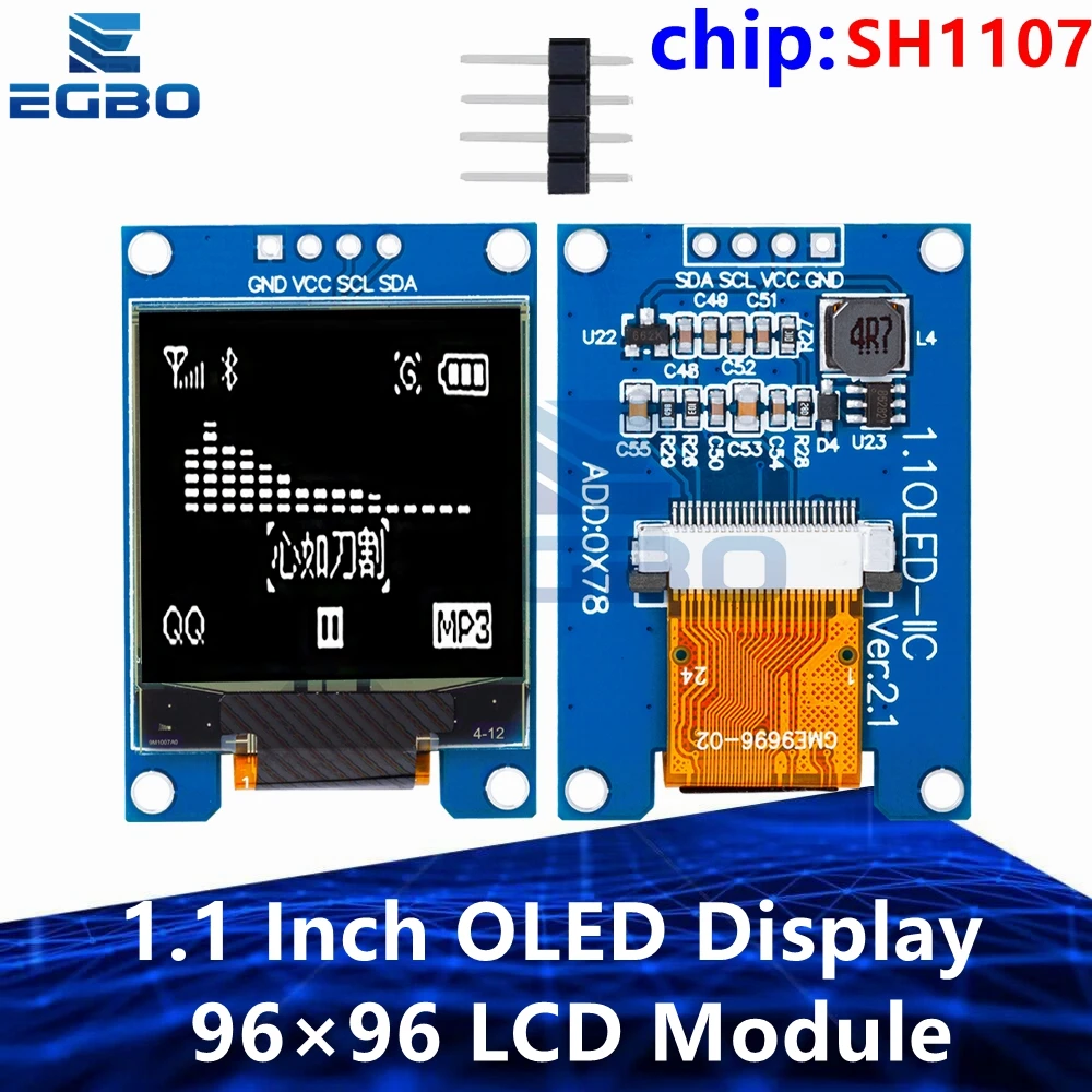 หน้าจอ OLED ขนาด1.1นิ้วโมดูล LCD 96 × 96อินเทอร์เฟซ4PIN SPI SH1107 7PIN แอลซีดี1.1 "โมดูลหน้าจอตั้ง OLED สีขาวสำหรับ Arduino