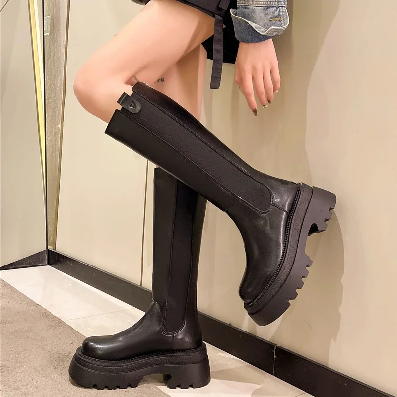 Shoes Female 2023 New Knee-High Women\'s Boots Fashion Sewing Modern Boots Women Hot Sale Round Toe Platform Shoes Ladies zapatos