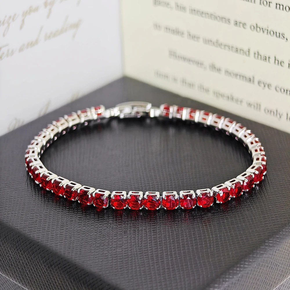 2024 New Arrival 4mm Luxury Red Blue Green Silver Color Bracelet Bangle for Women Valentine\'s Day Gift Jewelry Wholesale S5787