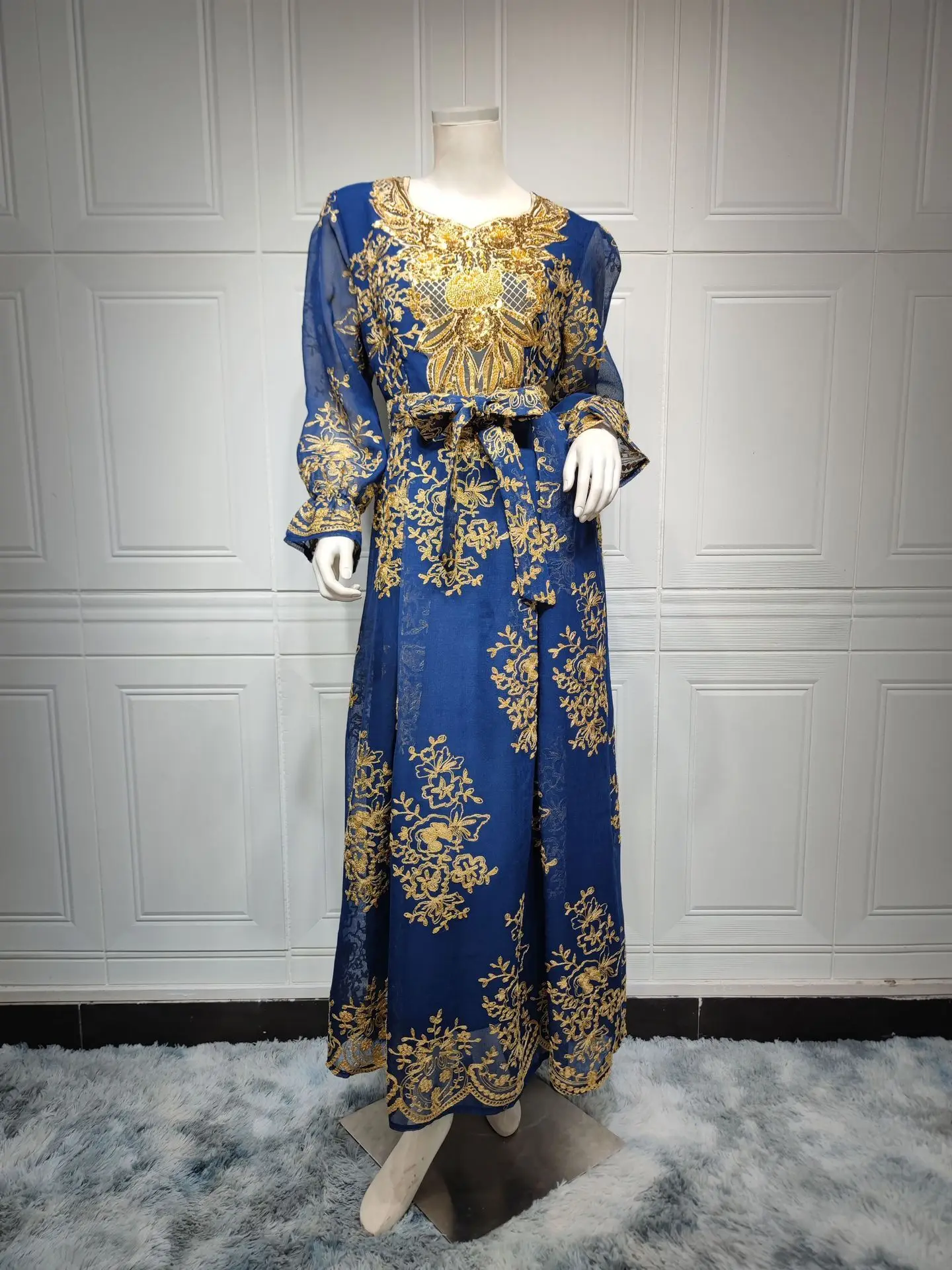 AB312 2023 Gurban Festival Arabisches Dubai besticktes Aufkleberkleid Muslimische Party-Dinner-Robe