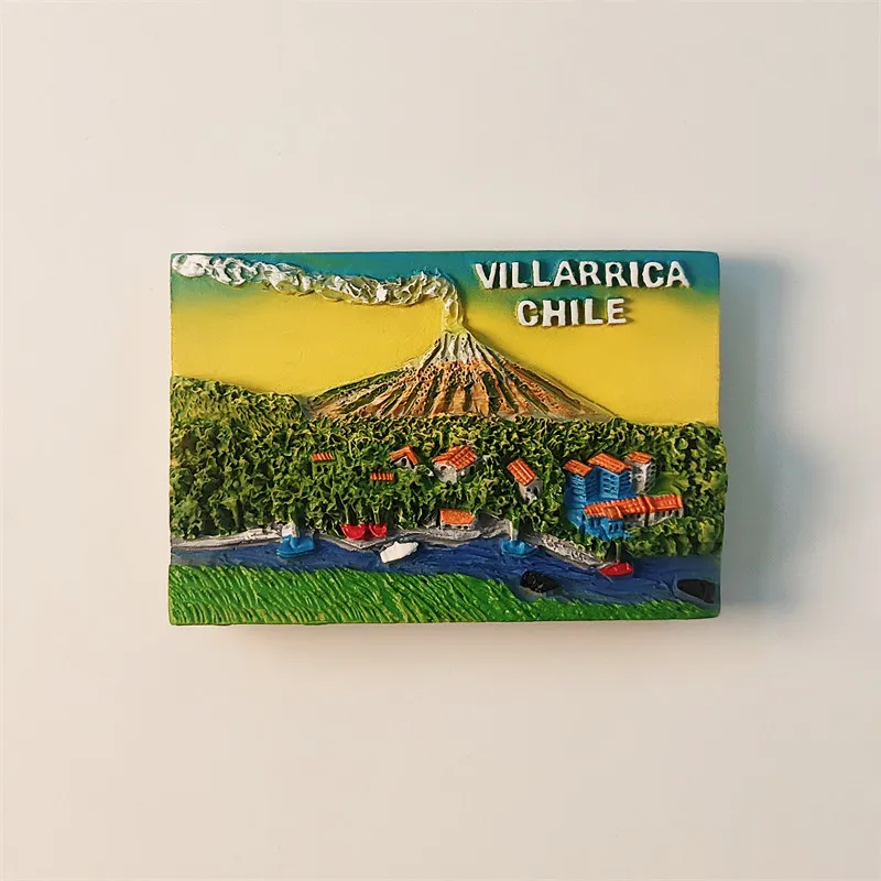 Chile Villarica Volcano Tourism Souvenir Creative Foothill Town Decoration Magnetic Sticker Fridge Magnet Resin Material