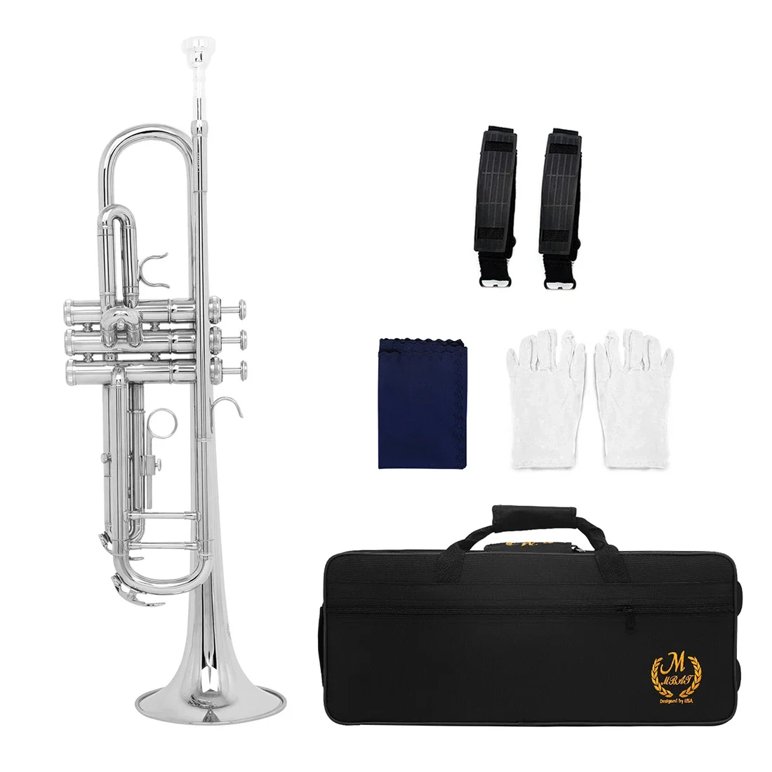 M MBAT Bb Trumpet Set Standard Brass Trumpet with Case Mouthpiece Gloves Professional Brass Instrument for Students Beginners