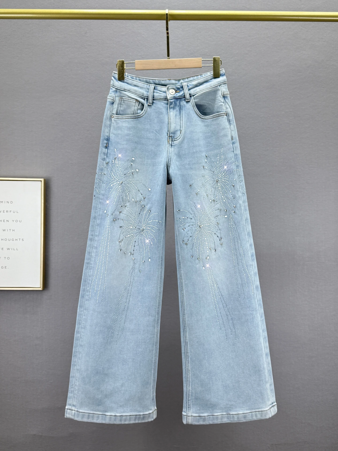 

Fce Lined Wide Leg Jeans Women's High Waist Loose Slimming Ins European Sle Hotfix Rhinestone Long Trousers Winter New A...