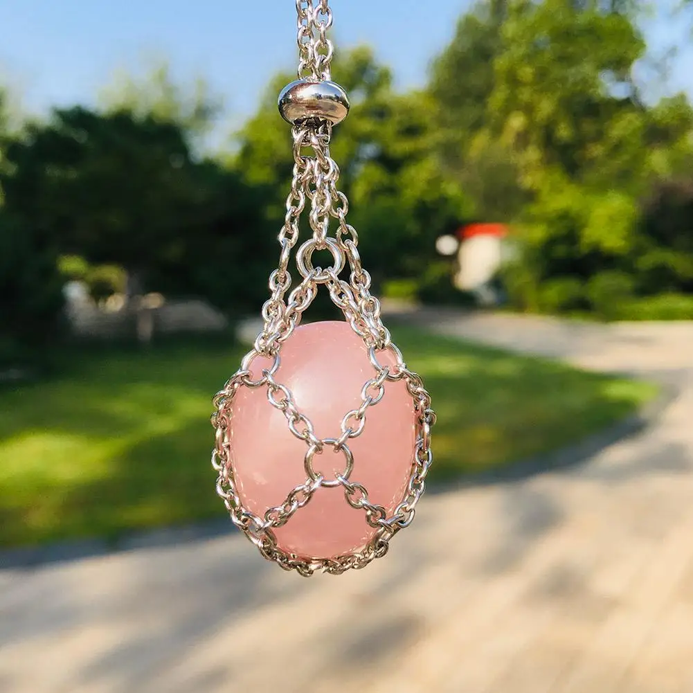 Steel Crystal Net Metal Necklace For Women Men Stone Collecting Holder Interchangeable Crystal Holder Cage Necklace