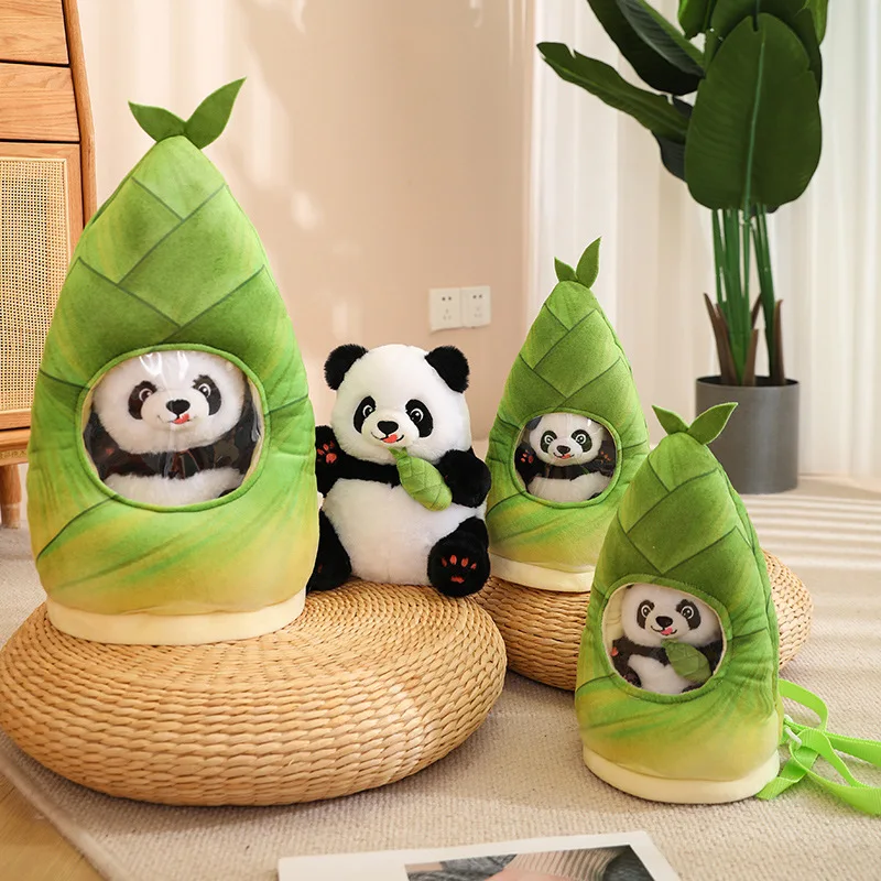 2 In 1 Cute Bamboo Tube Panda Plush Toy Kawaii Stuffed Livelike Panda Hug Bamboo Plushie Doll Pillow for Kids Birthday Xmas Gift