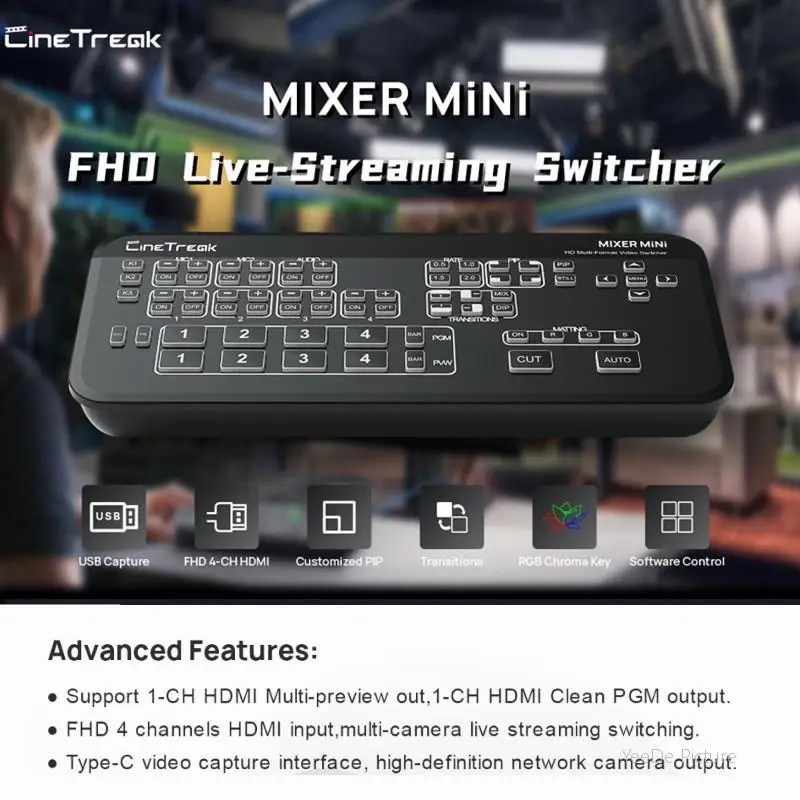 Cinetreak Mixer MiNi FHD Live-Streaming Swithcer Multi-view and Recording VS Blackmagic Design ATEM DeviceWell for Vmix OBS