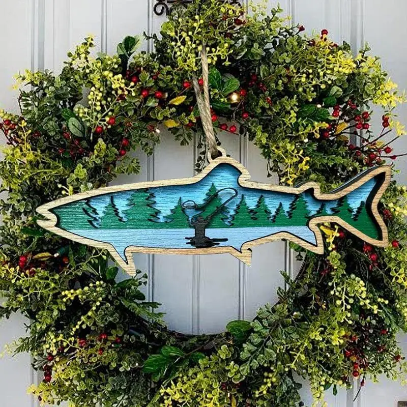 Wall Fish Decoration Fish Decoration Shark 3D Wooden Wall Art Countryside Home Ornaments Sculpture Coastal Cottage Decoration image 3