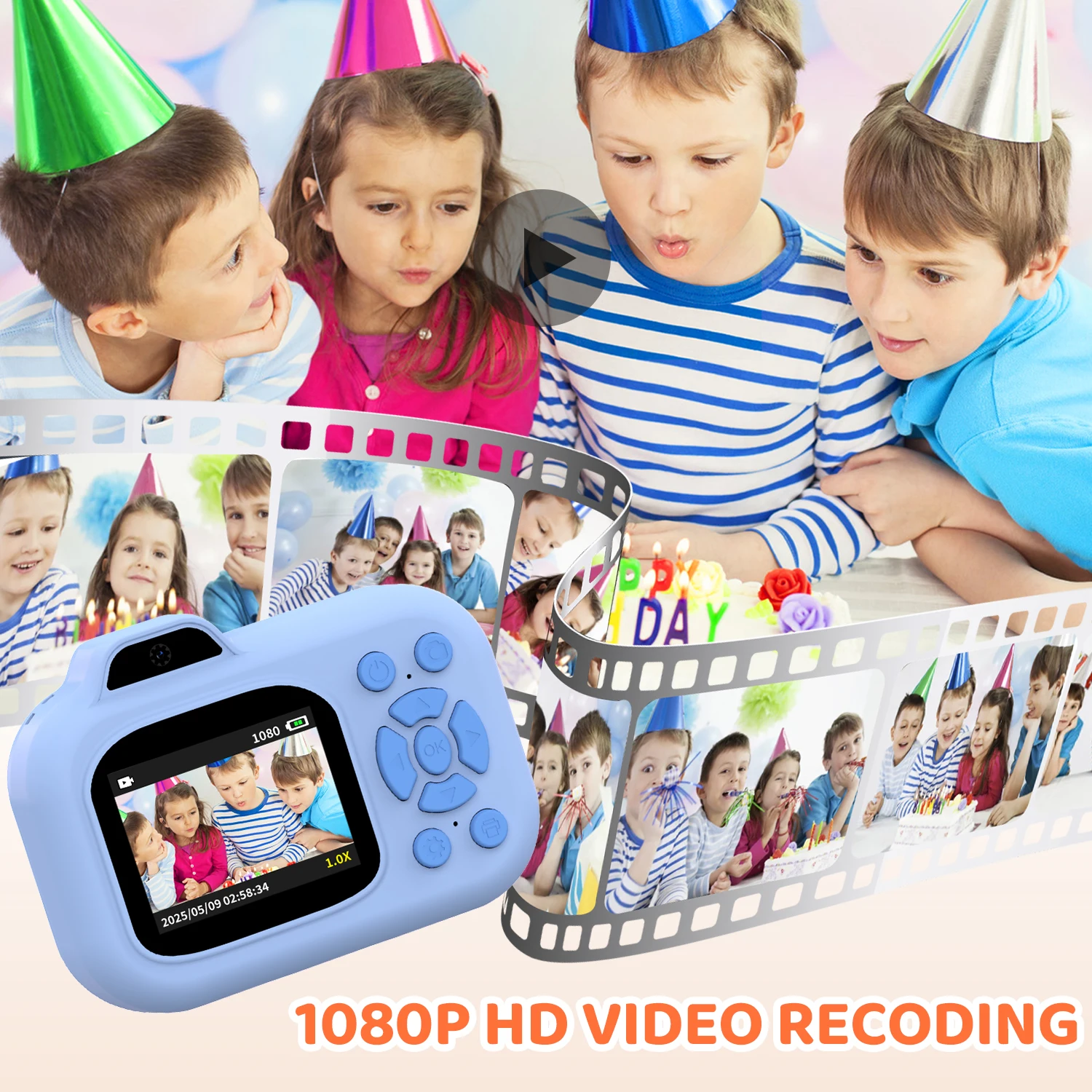 子供用インスタントプリントカメラ デュアルレンズ 1080P HDビデオ録画 写真 サーマルプリント デジタルカメラ 32GBカード付き クリスマスプレゼント おもちゃ