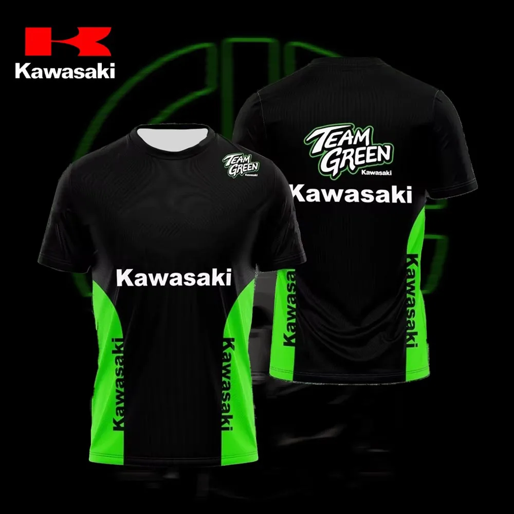 

2025 Kawasaki Racing Team Men's T-shirt Summer/Autumn Short Sleeve 3D Printed T-shirt Motorcycle Sport Speed Drying Top