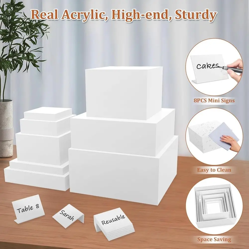 8 STKS Buffetverhogers, Acryl Grote Voedselverhogers met Miniborden, Buffettafel Acryl Kubus Displaystandaards Boxverhogers voor Party Cat