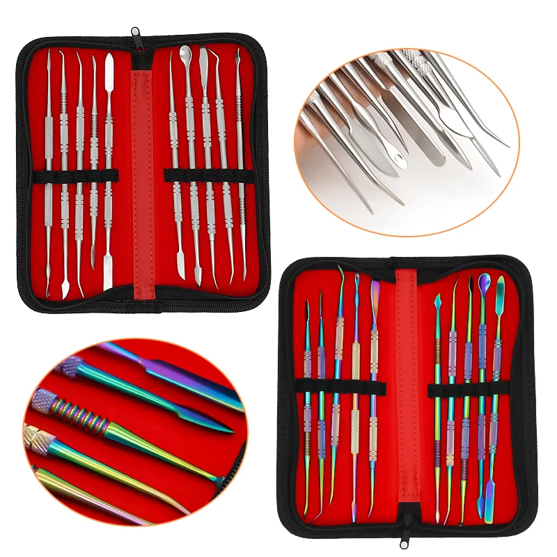 

10pcs/set Dental Carving Spatula Plaster Knife Stainless Steel Teeth Wax Carving Tool Kit Dentistry Wax Knives Instrument Tools