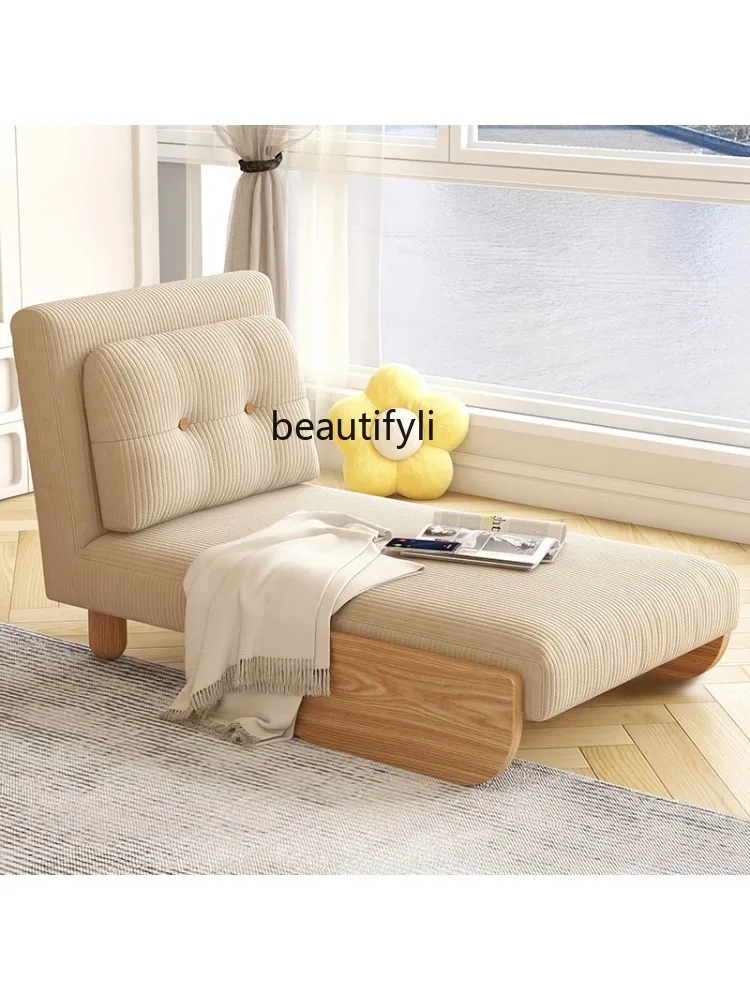 Solid Wood Sofa Bed Retractable Multi-Functional Double-Use Living Room Fabric Craft Small Apartment Single Sofa Foldable