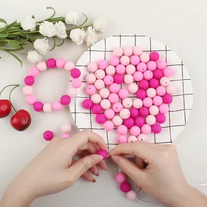 20/50/100pcs 15mmシリコンビーズ丸いキーチェーン用のゆるいビーズジュエリーネックレスブレスレットビーズペンカラーアクセサリー 12ベストセールスシリコーンチャーム-12