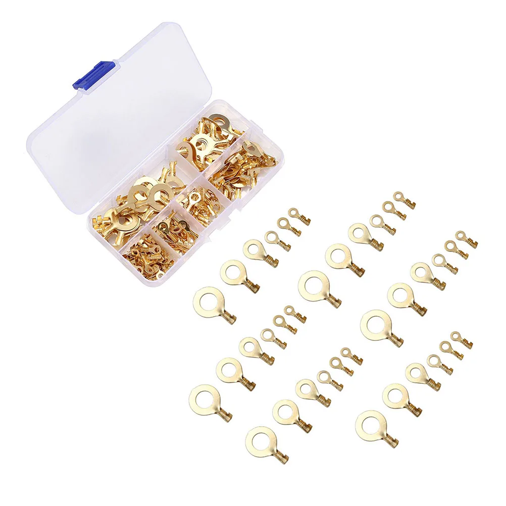 

150 Pcs Copper Terminal Connectors Crimp Ring Combination End Terminals Golden Insulated Assorted Size Conductivity