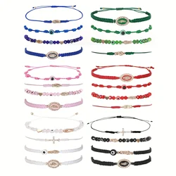 4PCS/Set  Saint Jude or Virgin Mary Rosay Cross Bracelets Mexican Braid Crystal Evil Eye Bracelets Gift For Pray Or Protection