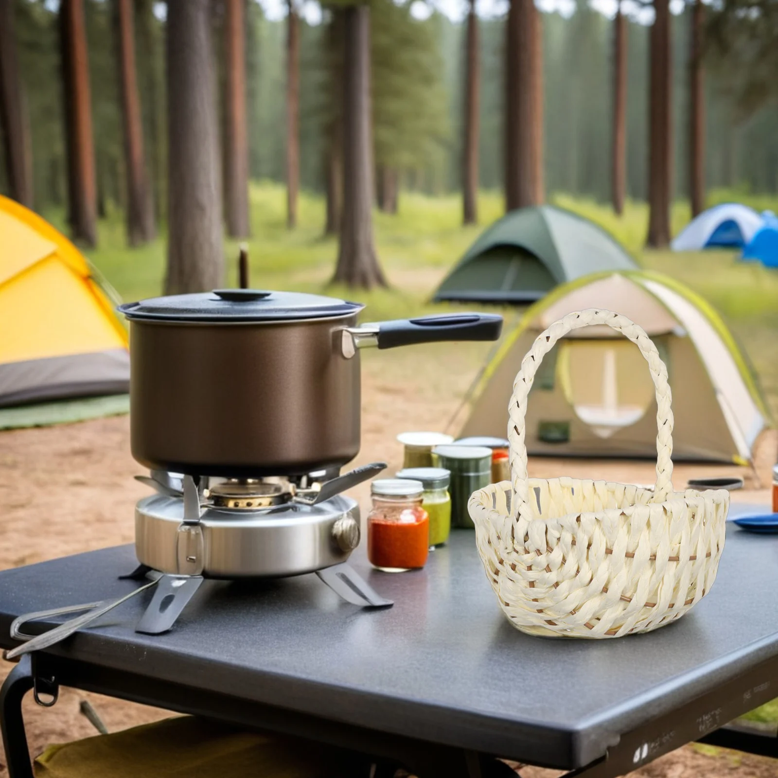 Cesta de cuerda de papel rústica tejida a mano con asas, almacenamiento de frutas y flores, cesta de regalo decorativa para Picnic y boda, cestas de Picnic