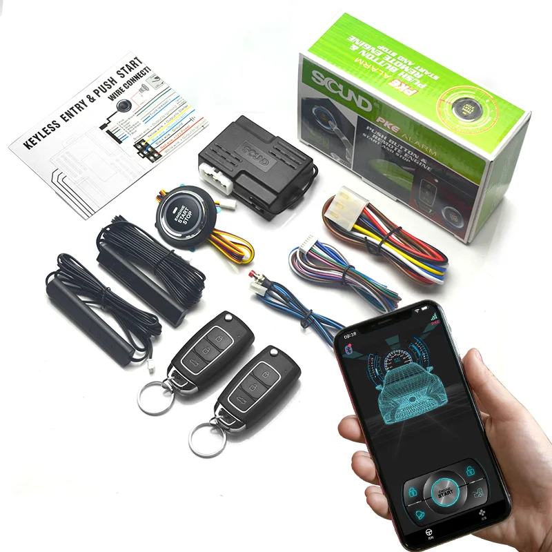 

Universal Car Push Button Start Stop Keyless Entry Starter System Cell Phone Bluetooth APP PKE Remote Control Ignition Car Alarm