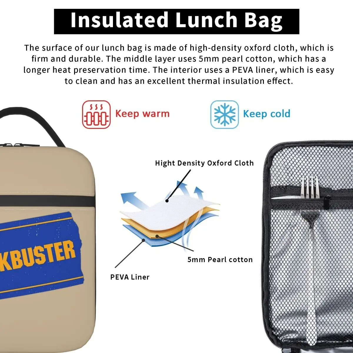 Blockbuster Video Logo Insulated Lunch Bag for Women Children Portable Food Boxes Thermal Lunch Box Tote