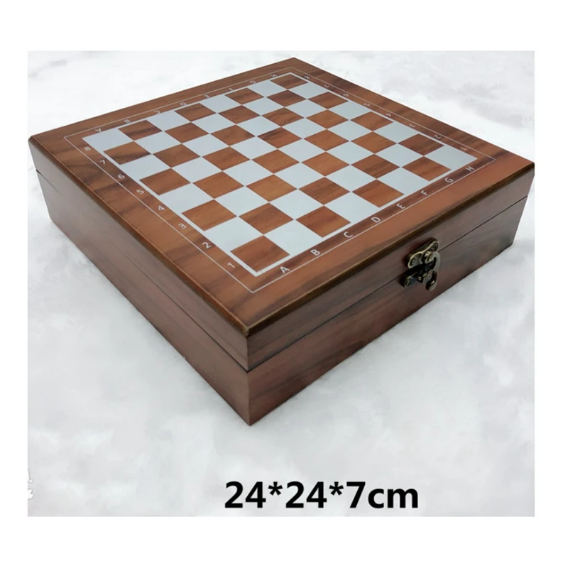 Wooden Chess Playing Cards, Dice, Domino Board Game 4 In 1 Set, Kids Adult Folding Portable Travel Chess Board Set