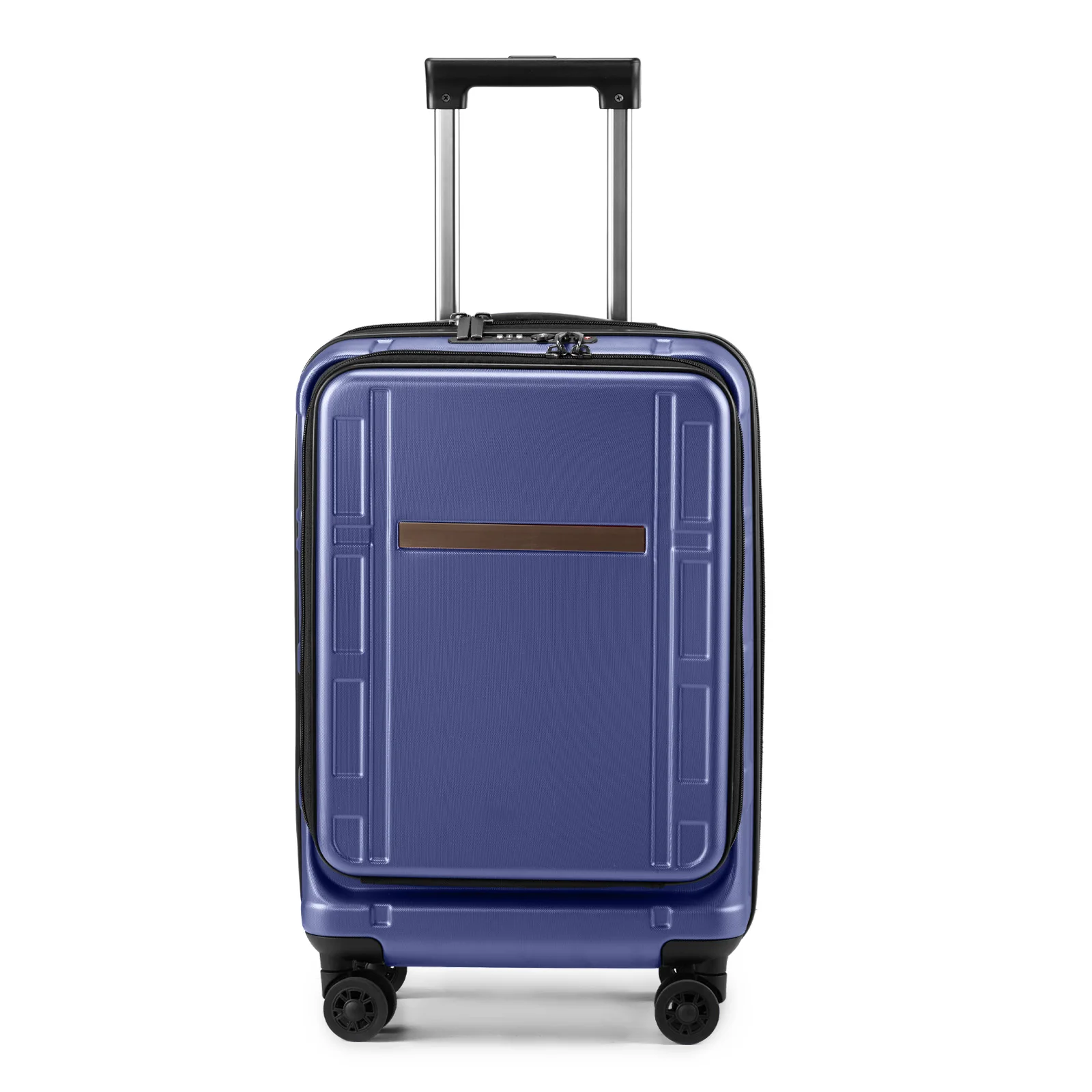 22 X 14 X 9 Airline Approved, ABS+PC 20 Inch Luggage with Front Compartment, Double Spinner Wheels, TSA Lock，Blue Color