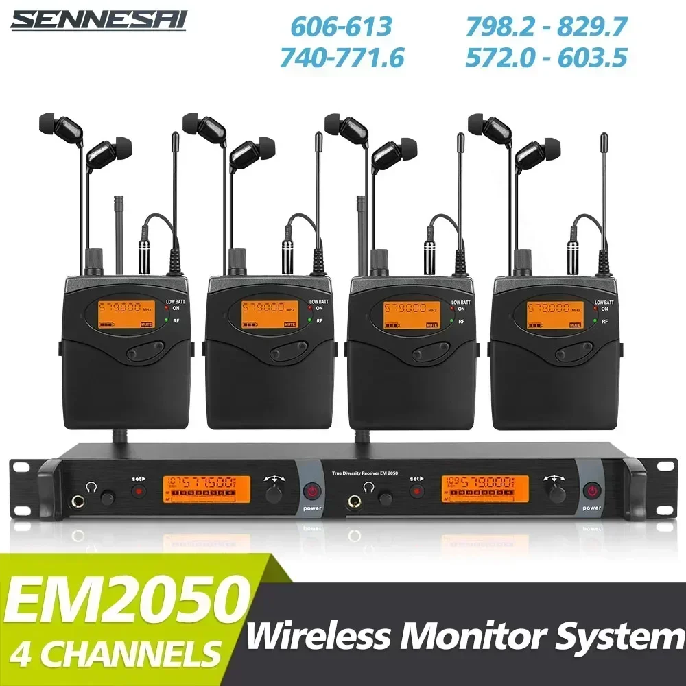คุณภาพสูง!อินเอียร์ UHF EM-2050ระบบควบคุมการตรวจสอบ Bodypack 2ช่องมีให้เลือกหลายแถบสำหรับเวที!ทำจากโลหะทั้งตัว