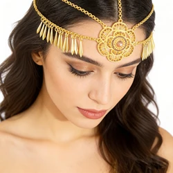 Indian Arab Metal Coin Tassel Head Chains for Women Boho Crystal Headbands Gypsy Turkish Bridal Wedding Party Hair Accessories