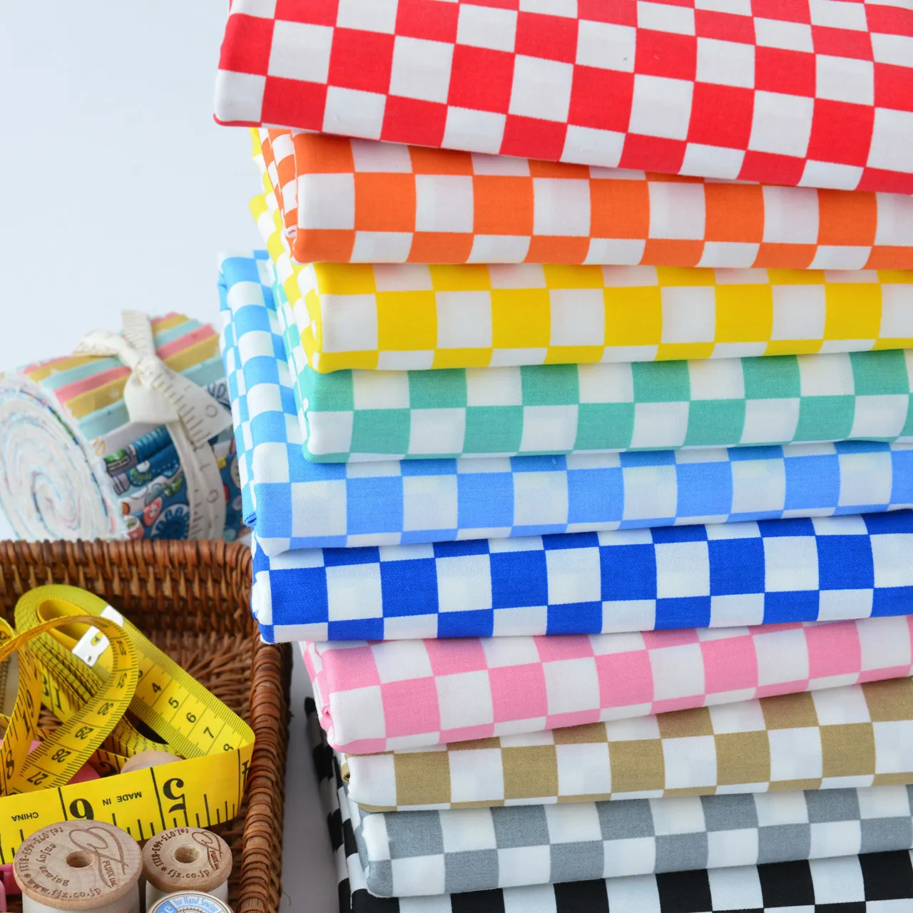One 160cm-wide Cotton Twill Hand-printed Colorful Checkered Fabric Baby Quilt Cover Bedding Quilt Cover Checkered Sewing Fabric