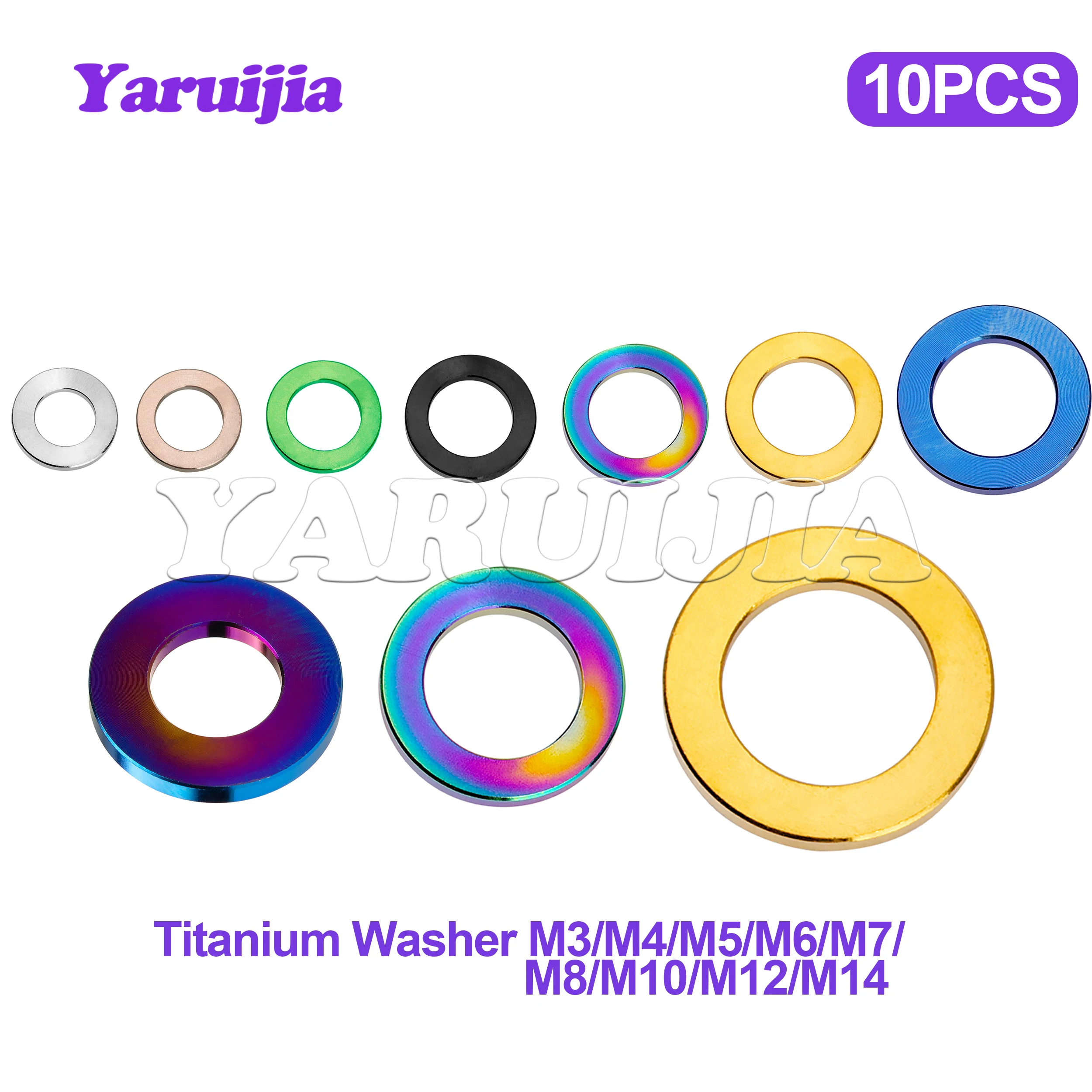 Yaruijia Titanium Washers M3/M4/M5/M6/M7/M8/M10/M12/M14 DIN912 Flat Spacer Gasket for Bicycle Cycling Motorcycle Car 10pcs