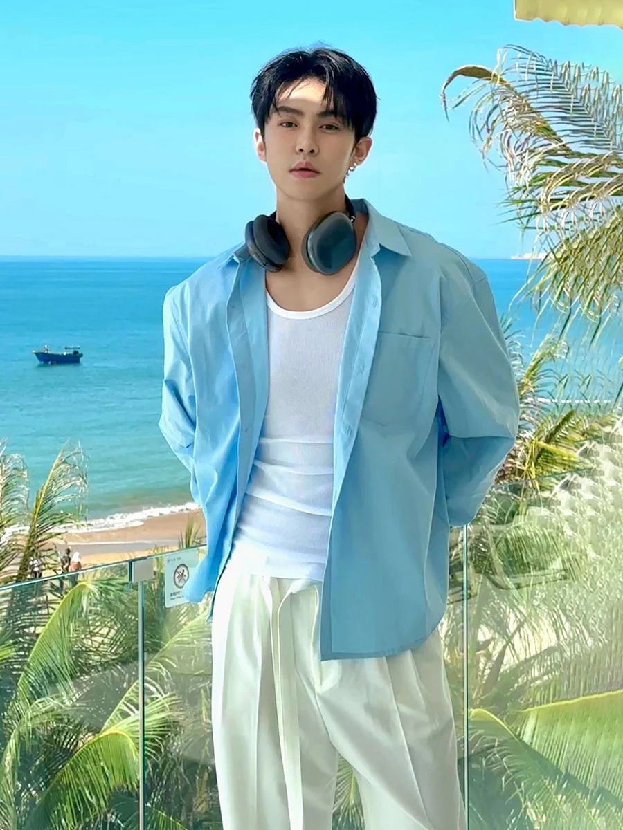 

Мужская рубашка Cleanfit синего цвета с длинным рукавом, весенняя, модная, молодежная, свободного кроя, не требующая глажки, трендовая, на пуговицах