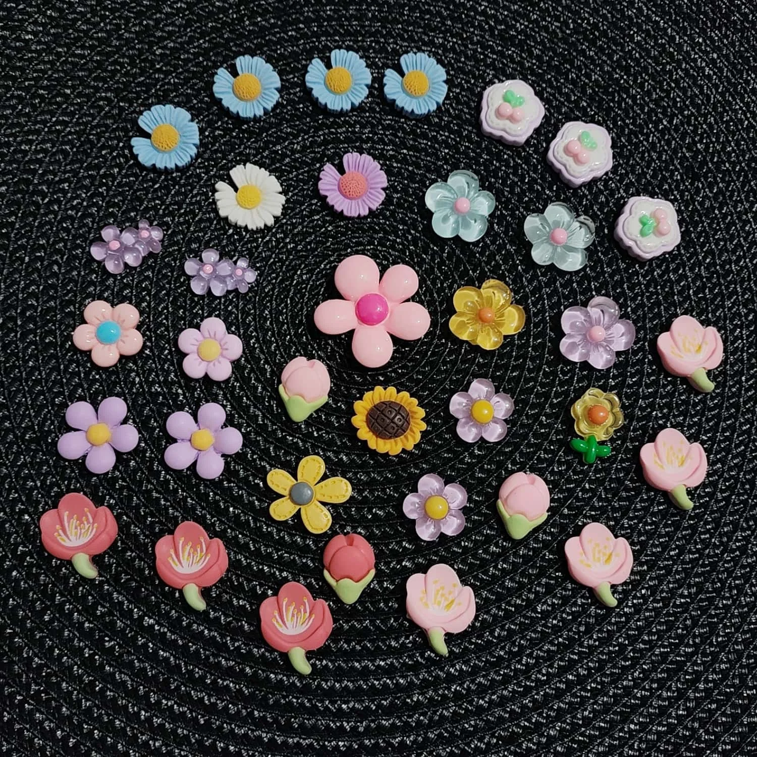 1000/pcs resin cute flower series, daisy, sunflower, peony flat back nail art, hair accessories DIY paste accessories