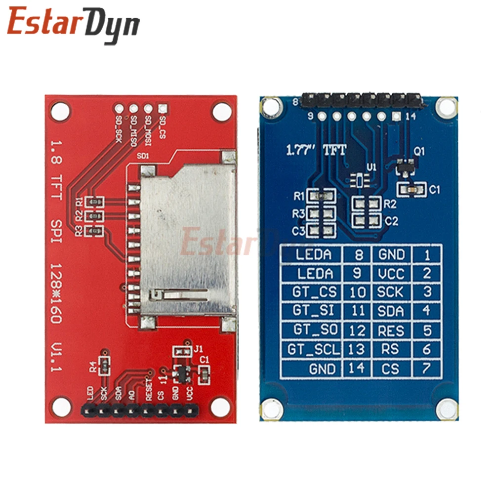Estardyn 1.77 1.8 inch TFT LCD Module LCD Screen SPI serial 51 drivers 4 IO driver TFT Resolution 128*160 1.8 inch TFT interface
